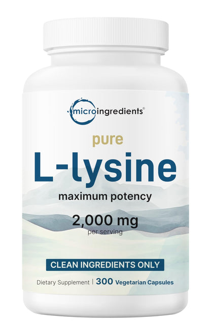 Pure L-Lysine 2,000mg, 300 Veggie Capsules | Maximum Potency, Easily Absorbed, Free Form | Essential Amino Acid for Collagen, Lip, & Immune Support - dailyvitalstore