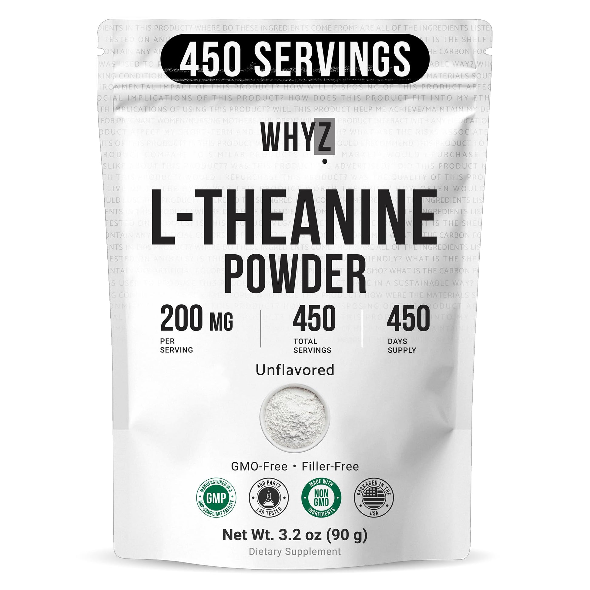 Pure L-Theanine Powder Unflavored Amino Acid Supplement Powder from Fine L-Theanine for Smooth Mixing Vegan Friendly Non-GMO No-Additives for Smoothies Drinks and Daily Nutrition Support, 3.2 oz (90g) - dailyvitalstore