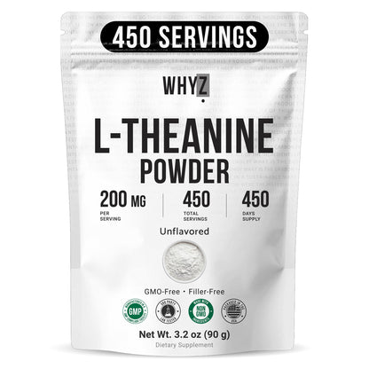 Pure L-Theanine Powder Unflavored Amino Acid Supplement Powder from Fine L-Theanine for Smooth Mixing Vegan Friendly Non-GMO No-Additives for Smoothies Drinks and Daily Nutrition Support, 3.2 oz (90g) - dailyvitalstore
