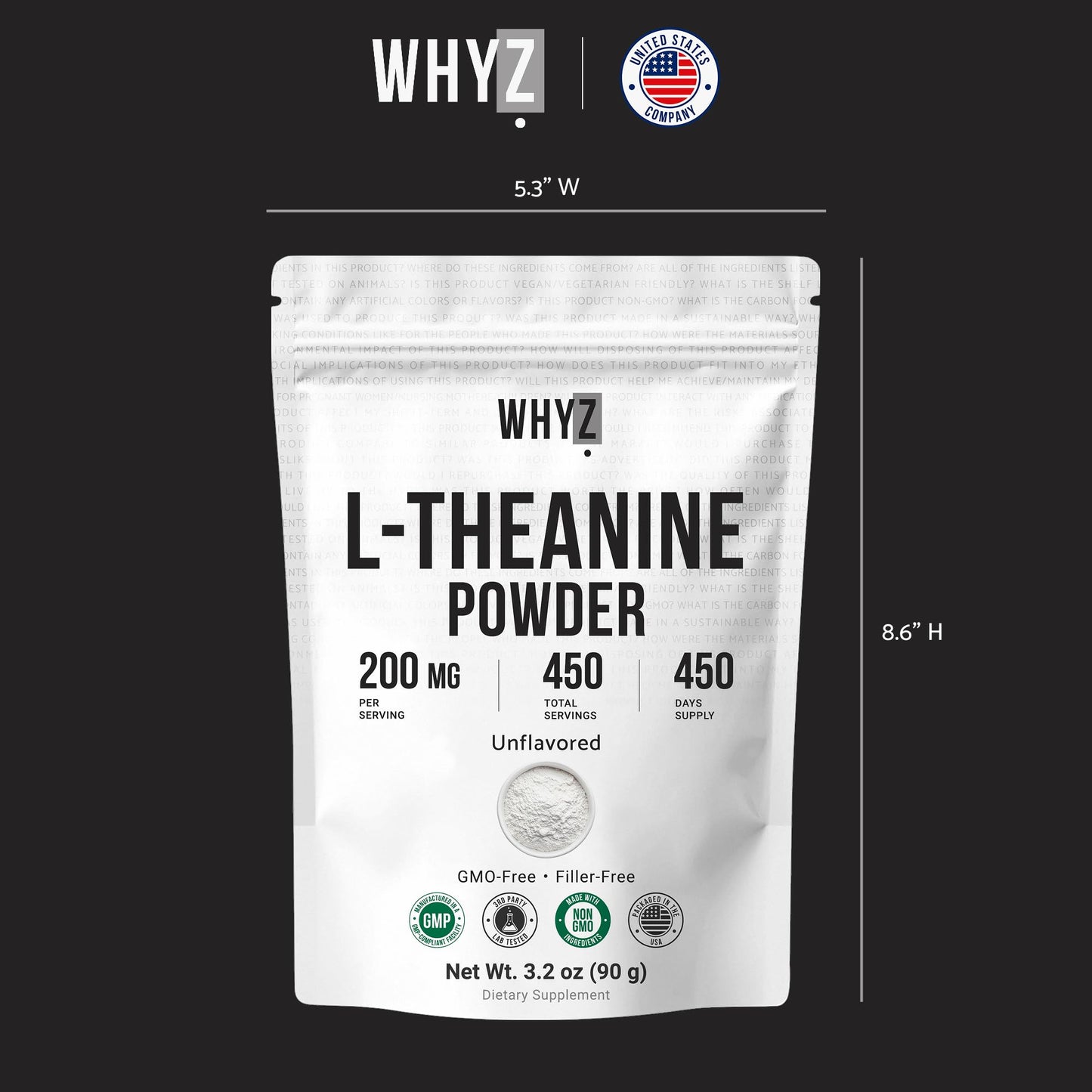 Pure L-Theanine Powder Unflavored Amino Acid Supplement Powder from Fine L-Theanine for Smooth Mixing Vegan Friendly Non-GMO No-Additives for Smoothies Drinks and Daily Nutrition Support, 3.2 oz (90g) - dailyvitalstore