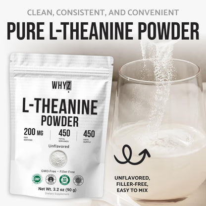 Pure L-Theanine Powder Unflavored Amino Acid Supplement Powder from Fine L-Theanine for Smooth Mixing Vegan Friendly Non-GMO No-Additives for Smoothies Drinks and Daily Nutrition Support, 3.2 oz (90g) - dailyvitalstore