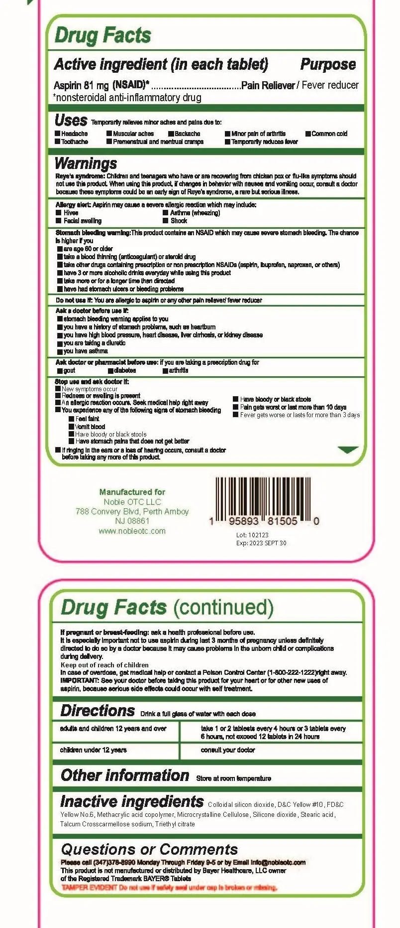 Pure Low Dose Baby Aspirin 81mg for Adults, 100 Count Enteric Coated Aspirin Tablets for Men and Women, Safe Relief for Symtoms Associated with Headache, Arthritis, Cramps - dailyvitalstore