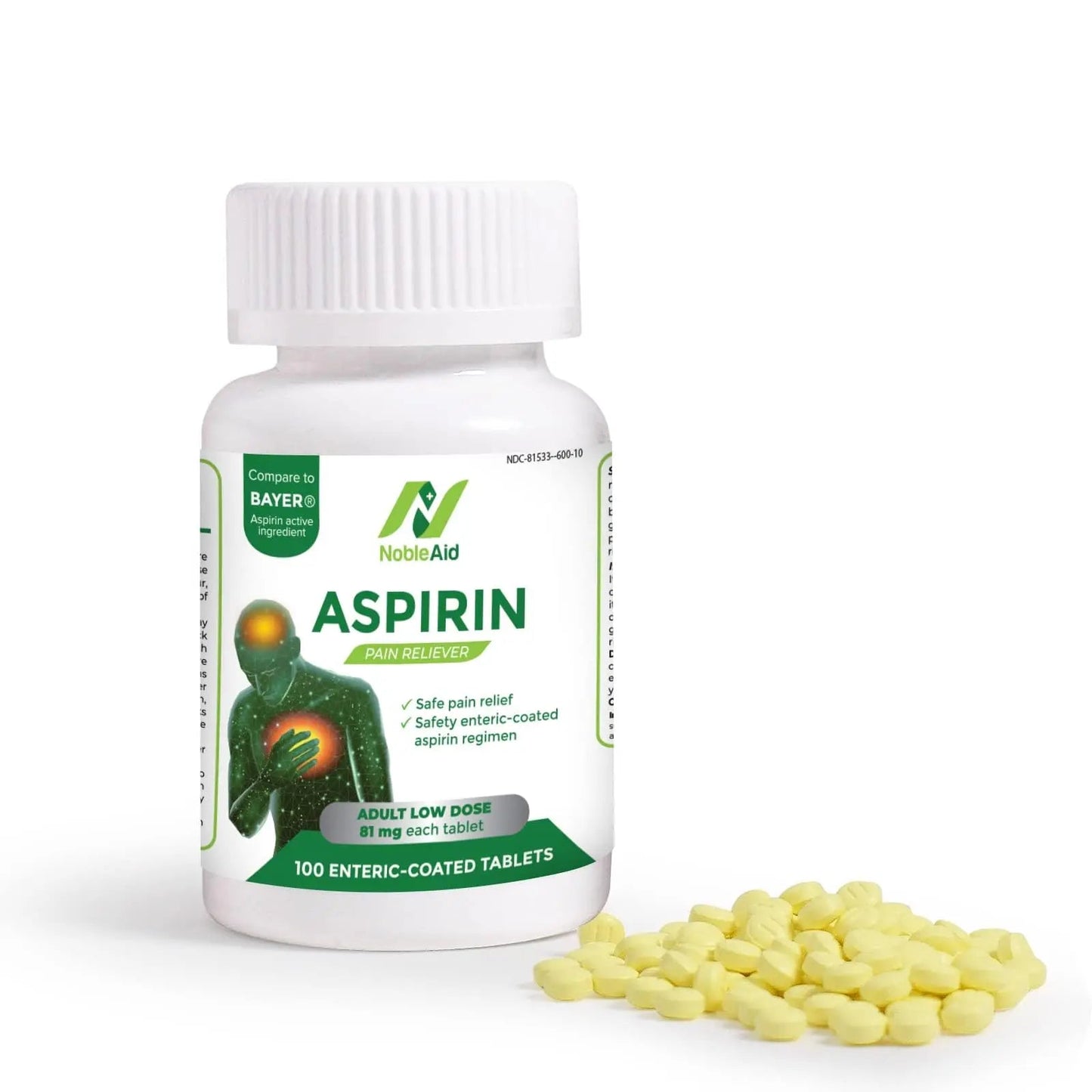 Pure Low Dose Baby Aspirin 81mg for Adults, 100 Count Enteric Coated Aspirin Tablets for Men and Women, Safe Relief for Symtoms Associated with Headache, Arthritis, Cramps - dailyvitalstore
