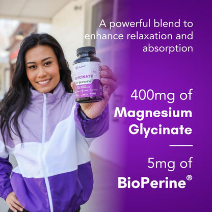 Pure Magnesium Glycinate 400mg - 5X Higher Absorption - Support Stress Relief, Sleep, Bone Health - 100% Chelated - Pure Magnesium Supplement - dailyvitalstore