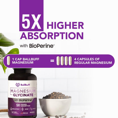 Pure Magnesium Glycinate 400mg - 5X Higher Absorption - Support Stress Relief, Sleep, Bone Health - 100% Chelated - Pure Magnesium Supplement - dailyvitalstore