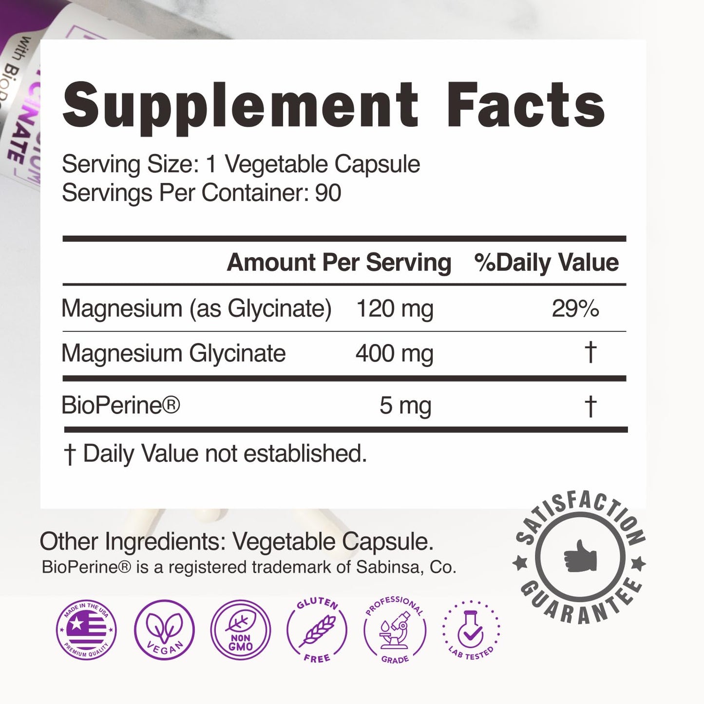 Pure Magnesium Glycinate 400mg - 5X Higher Absorption - Support Stress Relief, Sleep, Bone Health - 100% Chelated - Pure Magnesium Supplement - dailyvitalstore