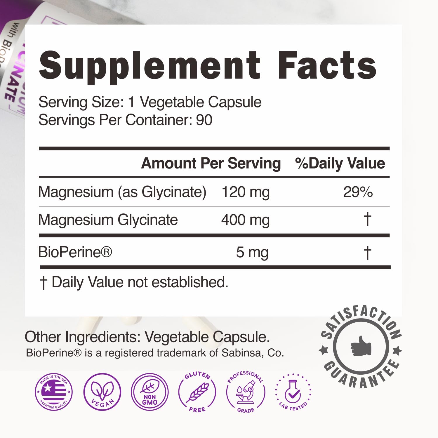 Pure Magnesium Glycinate 400mg - 5X Higher Absorption - Support Stress Relief, Sleep, Bone Health - 100% Chelated - Pure Magnesium Supplement - dailyvitalstore