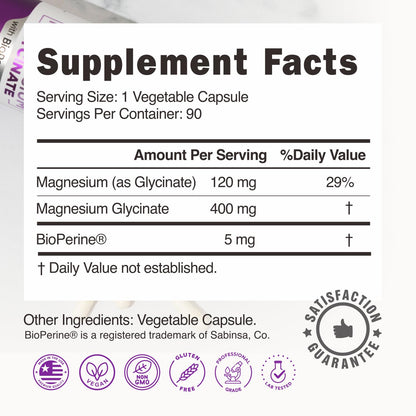 Pure Magnesium Glycinate 400mg - 5X Higher Absorption - Support Stress Relief, Sleep, Bone Health - 100% Chelated - Pure Magnesium Supplement - dailyvitalstore