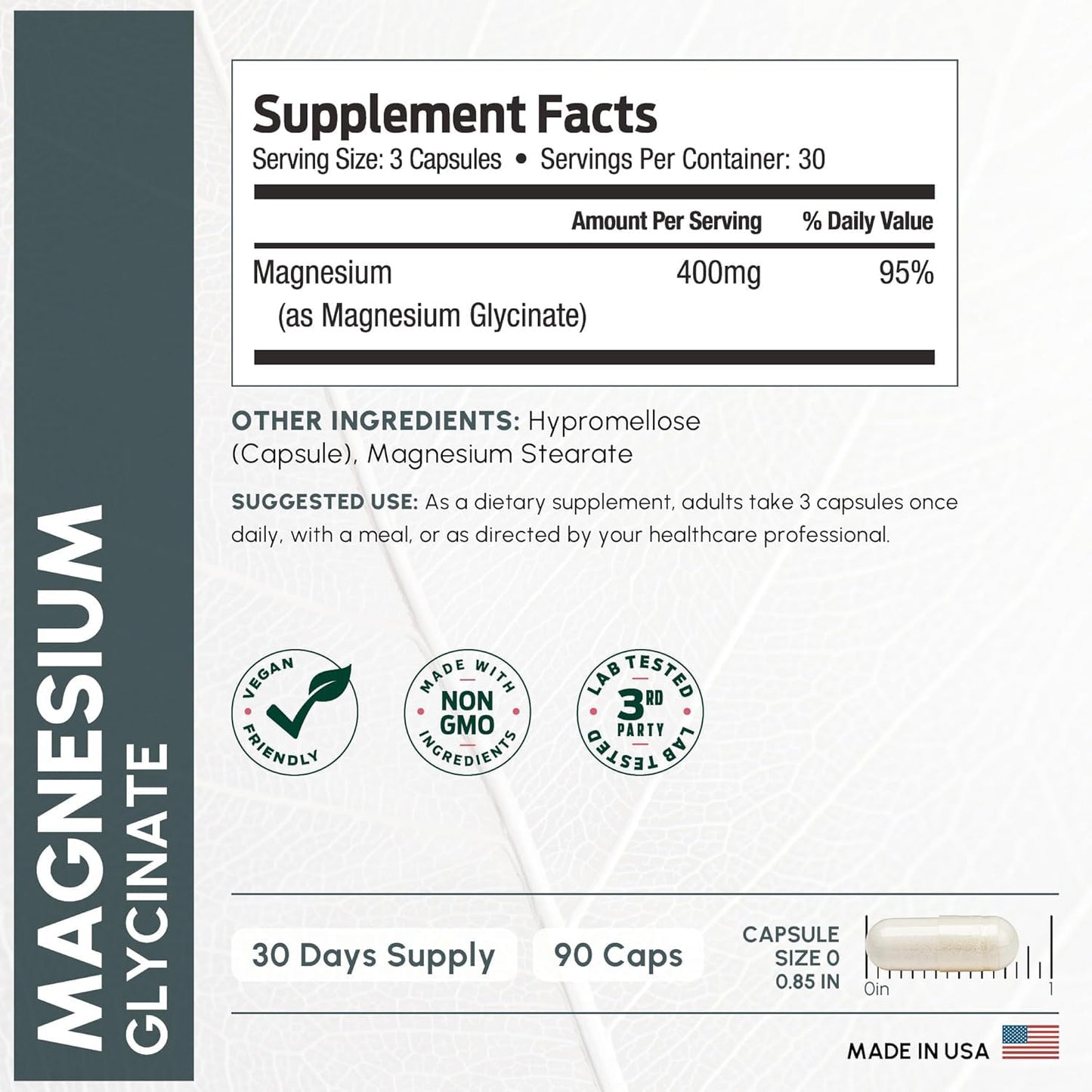 Pure Magnesium Glycinate 400mg Serving - High Absorption Magnesium Glycinate - Mag Bisglycinate for Stress, Bones, Muscles, Nerves, - dailyvitalstore