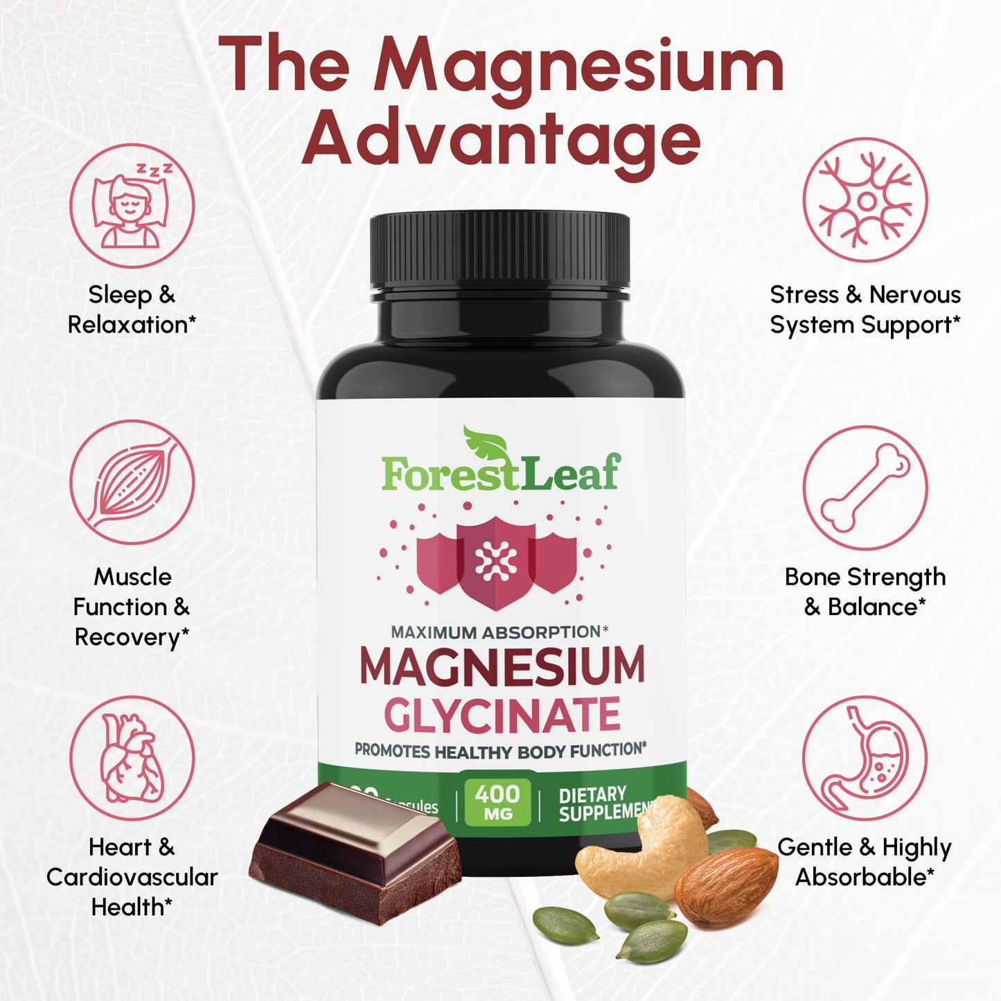 Pure Magnesium Glycinate 400mg Serving - High Absorption Magnesium Glycinate - Mag Bisglycinate for Stress, Bones, Muscles, Nerves, - dailyvitalstore