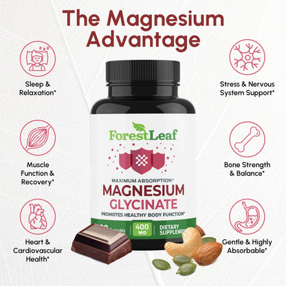 Pure Magnesium Glycinate 400mg Serving - High Absorption Magnesium Glycinate - Mag Bisglycinate for Stress, Bones, Muscles, Nerves, - dailyvitalstore