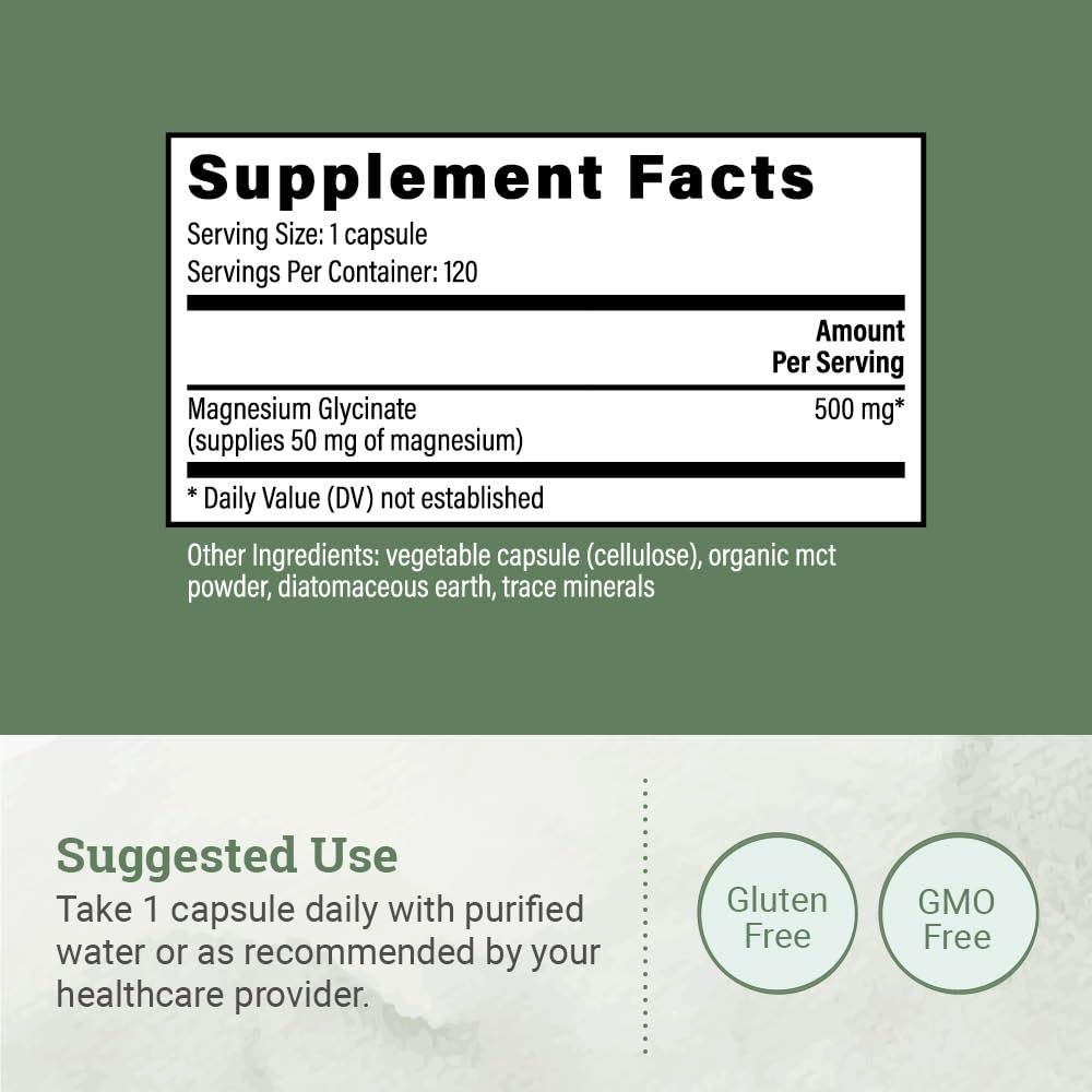 Pure Magnesium Glycinate 500mg - Chelated Magnesium Supplement, High Absorption Capsules for Sleep, Glicinato De Magnesio with Organic MCT Powder (120 Capsules) - dailyvitalstore