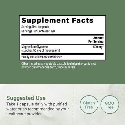 Pure Magnesium Glycinate 500mg - Chelated Magnesium Supplement, High Absorption Capsules for Sleep, Glicinato De Magnesio with Organic MCT Powder (120 Capsules) - dailyvitalstore