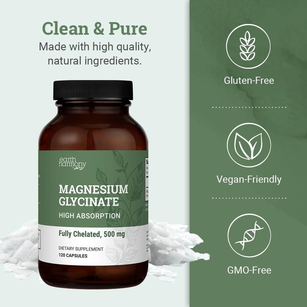 Pure Magnesium Glycinate 500mg - Chelated Magnesium Supplement, High Absorption Capsules for Sleep, Glicinato De Magnesio with Organic MCT Powder (120 Capsules) - dailyvitalstore