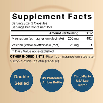 Pure Magnesium Glycinate for Sleep, 200mg with Valerian Root, 300 Capsules | 100% Chelated & Purified Mineral Supplement – Ultra High Absorption – Non-GMO, Gluten Free - dailyvitalstore