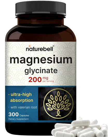 Pure Magnesium Glycinate for Sleep, 200mg with Valerian Root, 300 Capsules | 100% Chelated & Purified Mineral Supplement – Ultra High Absorption – Non-GMO, Gluten Free - dailyvitalstore