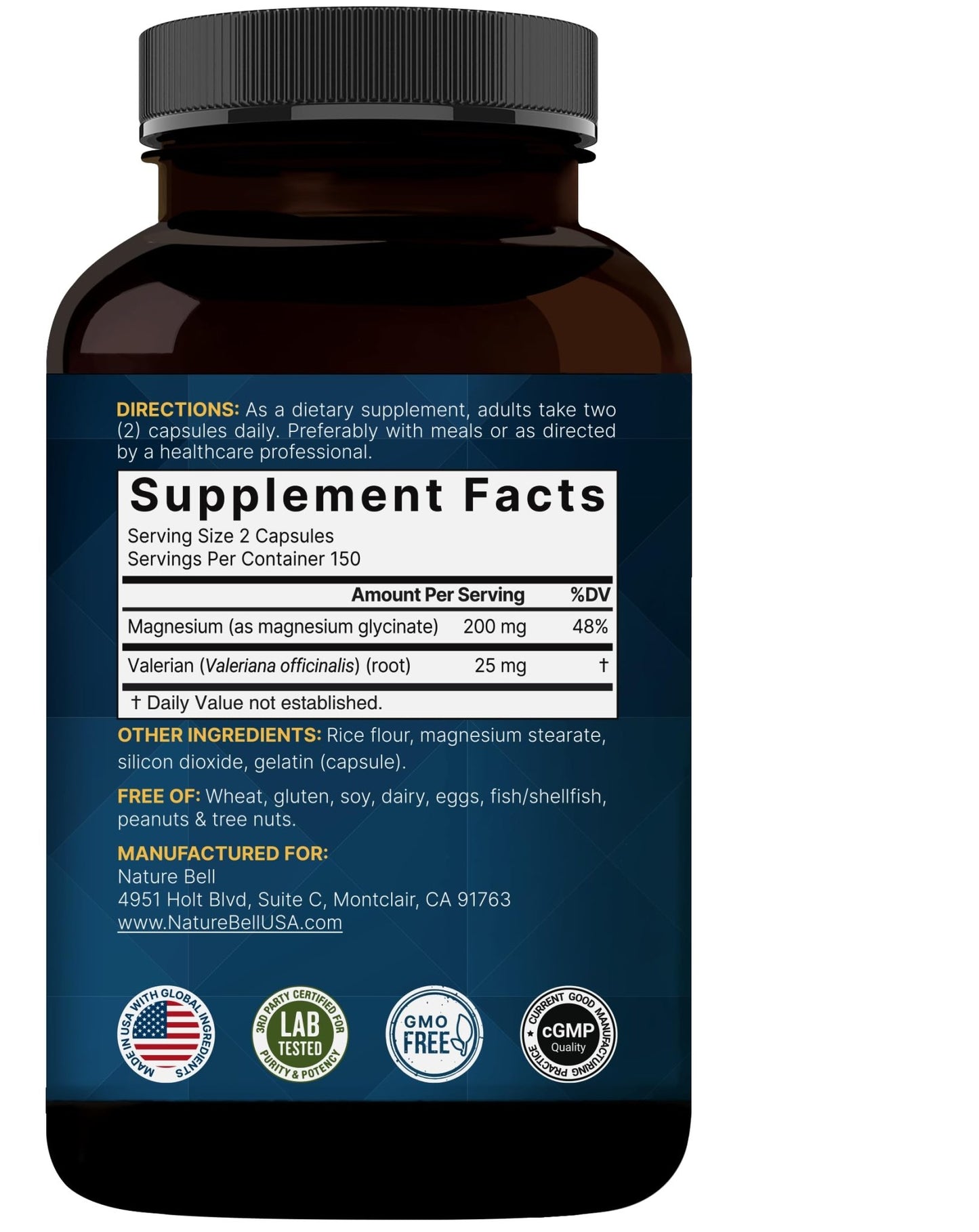 Pure Magnesium Glycinate for Sleep, 200mg with Valerian Root, 300 Capsules | 100% Chelated & Purified Mineral Supplement – Ultra High Absorption – Non-GMO, Gluten Free - dailyvitalstore