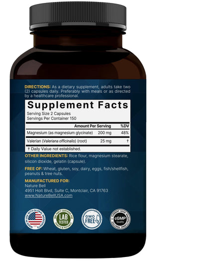 Pure Magnesium Glycinate for Sleep, 200mg with Valerian Root, 300 Capsules | 100% Chelated & Purified Mineral Supplement – Ultra High Absorption – Non-GMO, Gluten Free - dailyvitalstore