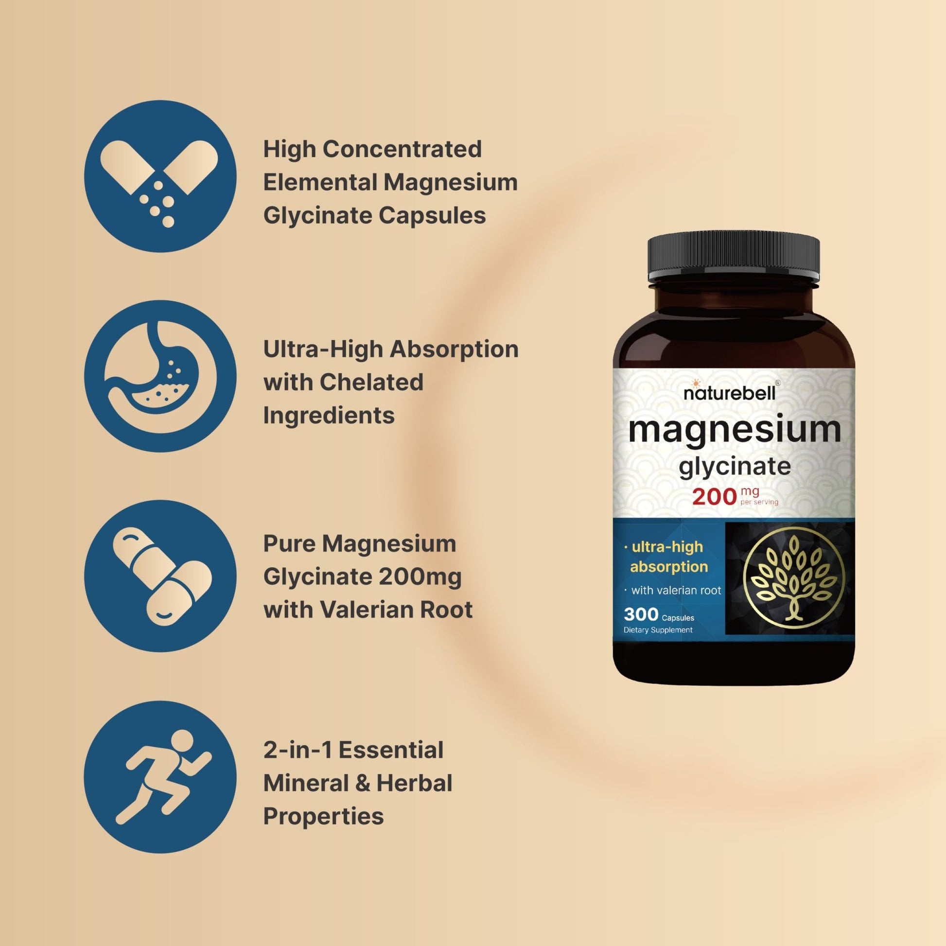 Pure Magnesium Glycinate for Sleep, 200mg with Valerian Root, 300 Capsules | 100% Chelated & Purified Mineral Supplement – Ultra High Absorption – Non-GMO, Gluten Free - dailyvitalstore