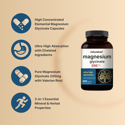Pure Magnesium Glycinate for Sleep, 200mg with Valerian Root, 300 Capsules | 100% Chelated & Purified Mineral Supplement – Ultra High Absorption – Non-GMO, Gluten Free - dailyvitalstore