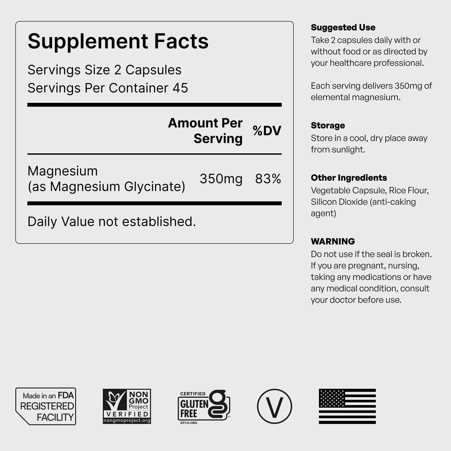 Pure Magnesium Glycinate - Magnesium for Sleep, Stress, Muscle & Nerve Support - High-Absorption, Non-GMO, Vegan - 90 Capsules (350mg) - dailyvitalstore