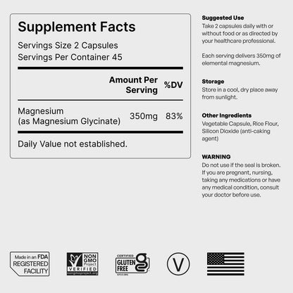 Pure Magnesium Glycinate - Magnesium for Sleep, Stress, Muscle & Nerve Support - High-Absorption, Non-GMO, Vegan - 90 Capsules (350mg) - dailyvitalstore