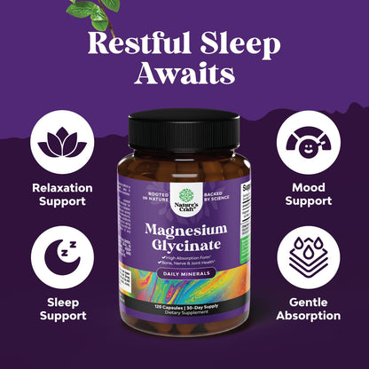 Pure Magnesium Glycinate Supplement 500mg - Magnesium for Sleep and Rest Capsules for Men & Women - Unflavored Vegan High Absorption Pills for Relaxation Support - 120 Count - dailyvitalstore