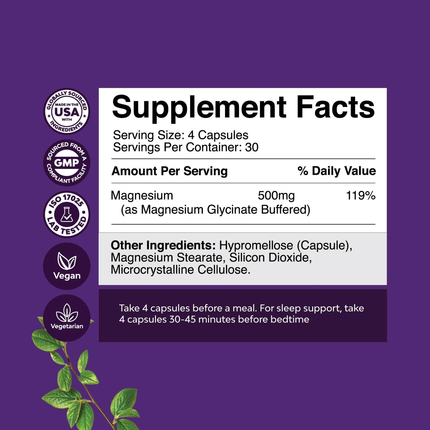 Pure Magnesium Glycinate Supplement 500mg - Magnesium for Sleep and Rest Capsules for Men & Women - Unflavored Vegan High Absorption Pills for Relaxation Support - 120 Count - dailyvitalstore