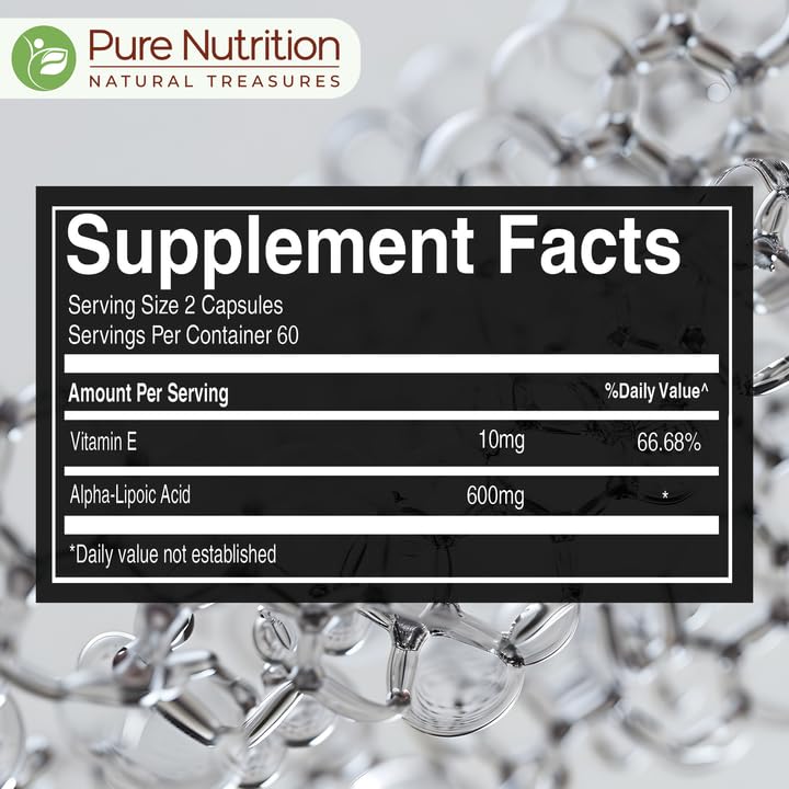 Pure Nutrition Alpha Lipoic Acid 600mg + Vitamin E | 120 Caps | Powerful Antioxidant to Support Nerve & Heart Health*. | Non-GMO - dailyvitalstore