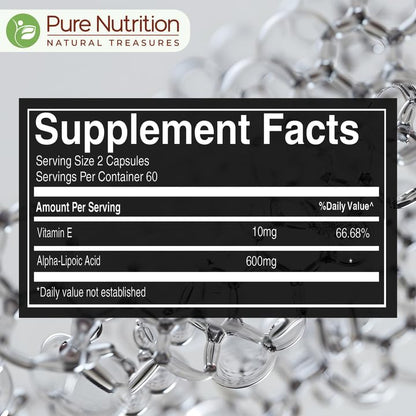 Pure Nutrition Alpha Lipoic Acid 600mg + Vitamin E | 120 Caps | Powerful Antioxidant to Support Nerve & Heart Health*. | Non-GMO - dailyvitalstore
