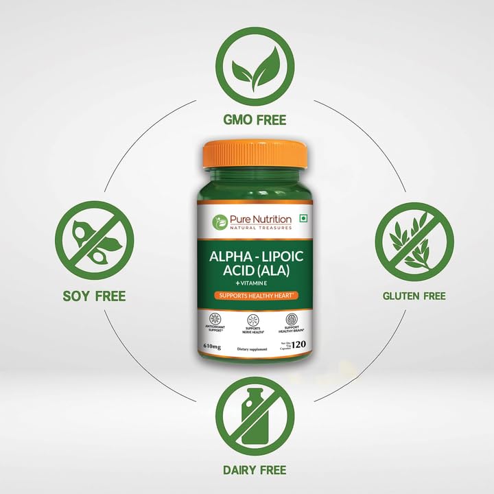 Pure Nutrition Alpha Lipoic Acid 600mg + Vitamin E | 120 Caps | Powerful Antioxidant to Support Nerve & Heart Health*. | Non-GMO - dailyvitalstore