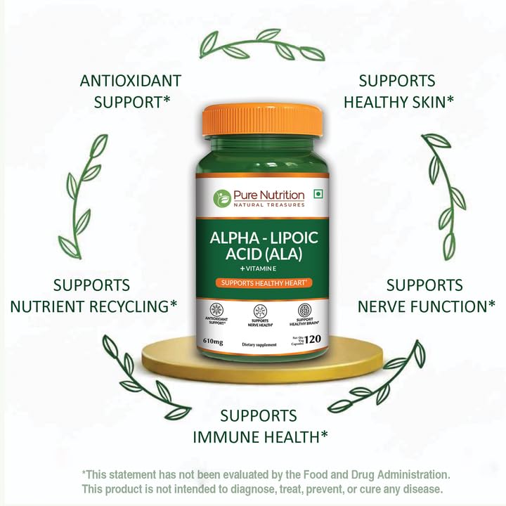 Pure Nutrition Alpha Lipoic Acid 600mg + Vitamin E | 120 Caps | Powerful Antioxidant to Support Nerve & Heart Health*. | Non-GMO - dailyvitalstore