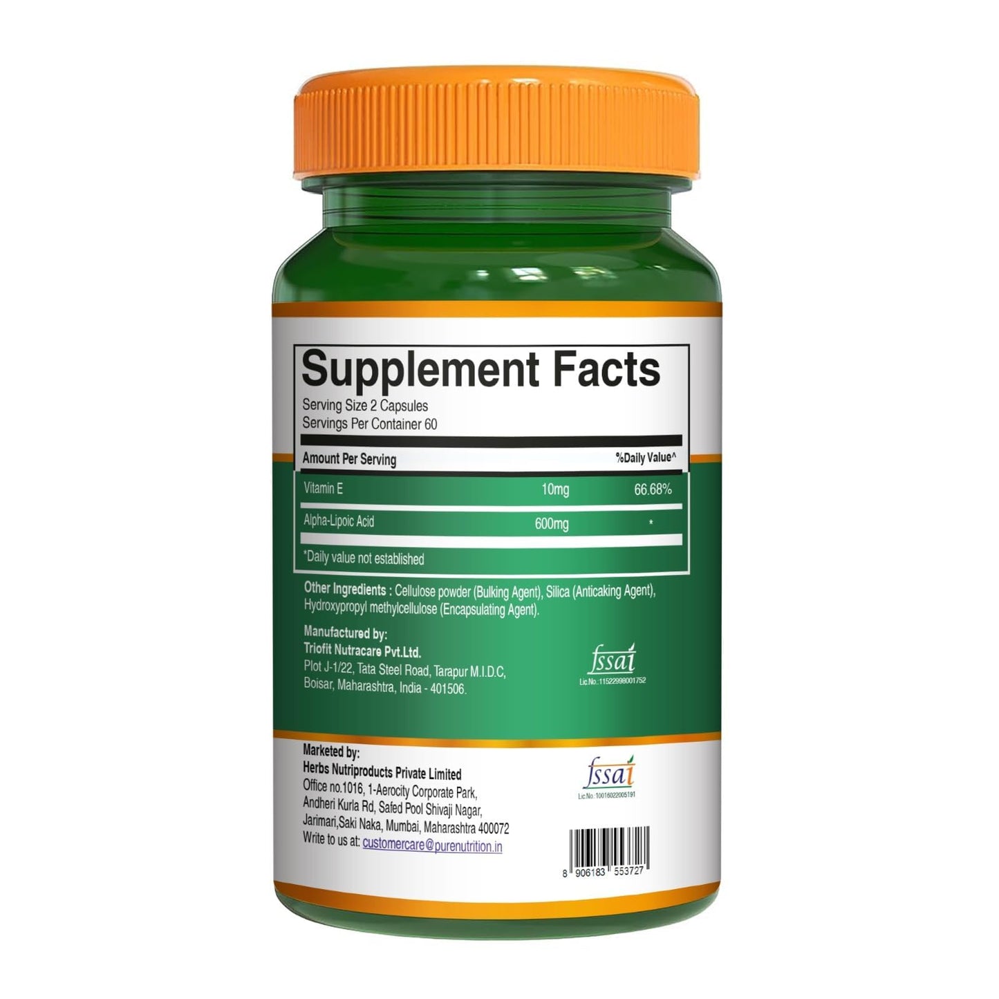 Pure Nutrition Alpha Lipoic Acid 600mg + Vitamin E | 120 Caps | Powerful Antioxidant to Support Nerve & Heart Health*. | Non-GMO - dailyvitalstore