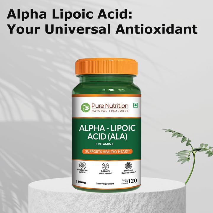 Pure Nutrition Alpha Lipoic Acid 600mg + Vitamin E | 120 Caps | Powerful Antioxidant to Support Nerve & Heart Health*. | Non-GMO - dailyvitalstore