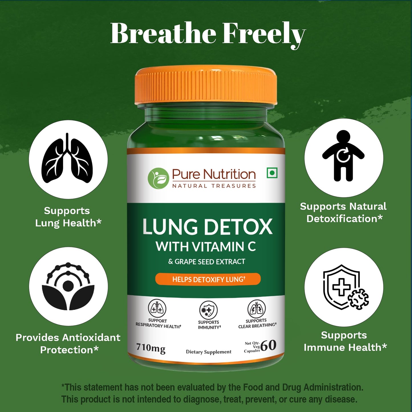 Pure Nutrition Lung Health Supplement | 60 Caps | Herbal Lung Support Formula with Quercetin, Vitamin C, Nettle, Vasaka Leaf, Lotus, Licorice & Ginger. - dailyvitalstore