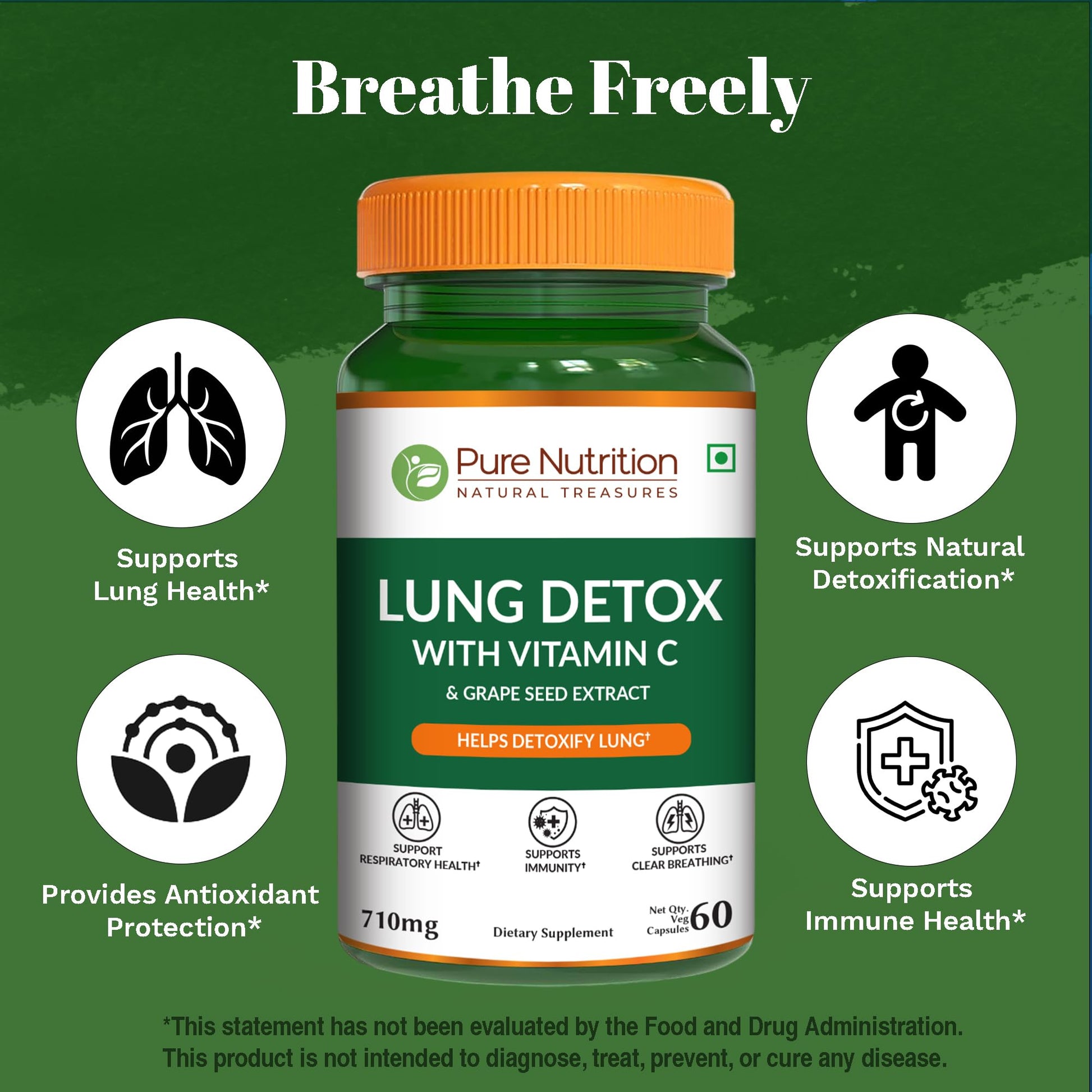 Pure Nutrition Lung Health Supplement | 60 Caps | Herbal Lung Support Formula with Quercetin, Vitamin C, Nettle, Vasaka Leaf, Lotus, Licorice & Ginger. - dailyvitalstore