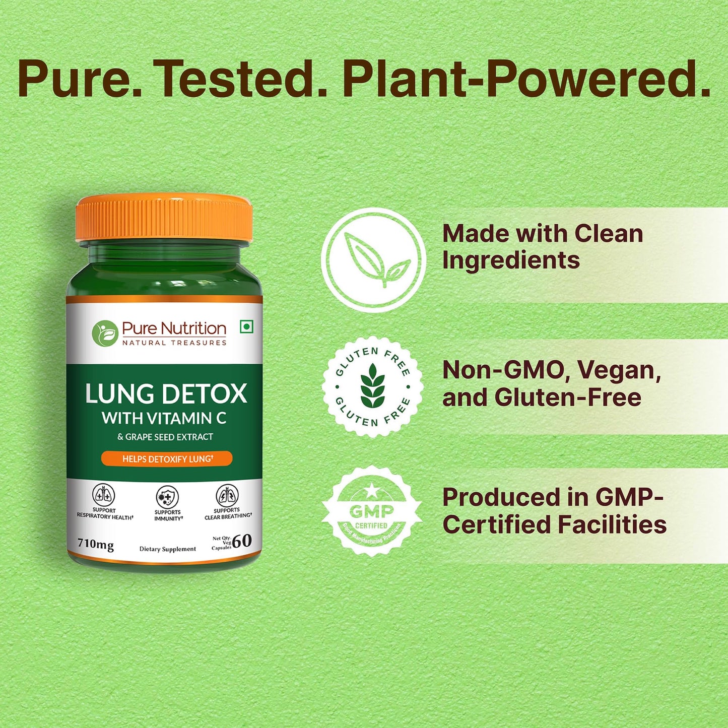 Pure Nutrition Lung Health Supplement | 60 Caps | Herbal Lung Support Formula with Quercetin, Vitamin C, Nettle, Vasaka Leaf, Lotus, Licorice & Ginger. - dailyvitalstore