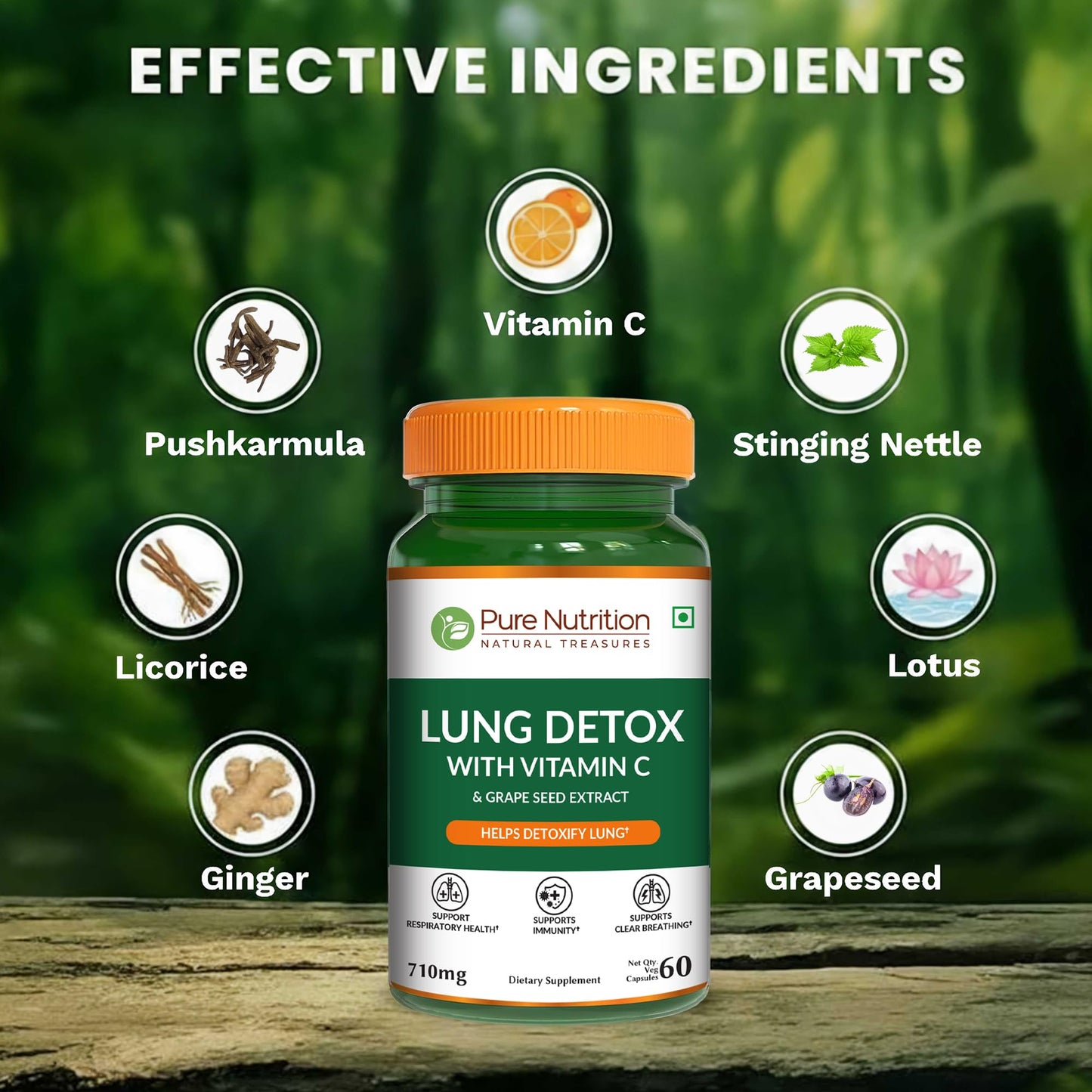 Pure Nutrition Lung Health Supplement | 60 Caps | Herbal Lung Support Formula with Quercetin, Vitamin C, Nettle, Vasaka Leaf, Lotus, Licorice & Ginger. - dailyvitalstore