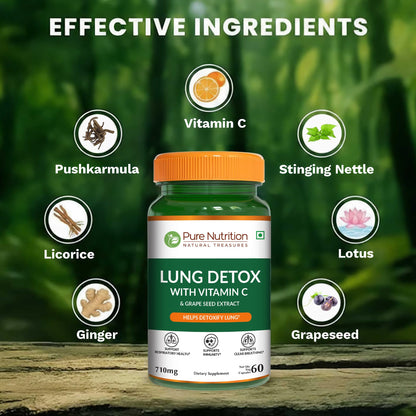 Pure Nutrition Lung Health Supplement | 60 Caps | Herbal Lung Support Formula with Quercetin, Vitamin C, Nettle, Vasaka Leaf, Lotus, Licorice & Ginger. - dailyvitalstore