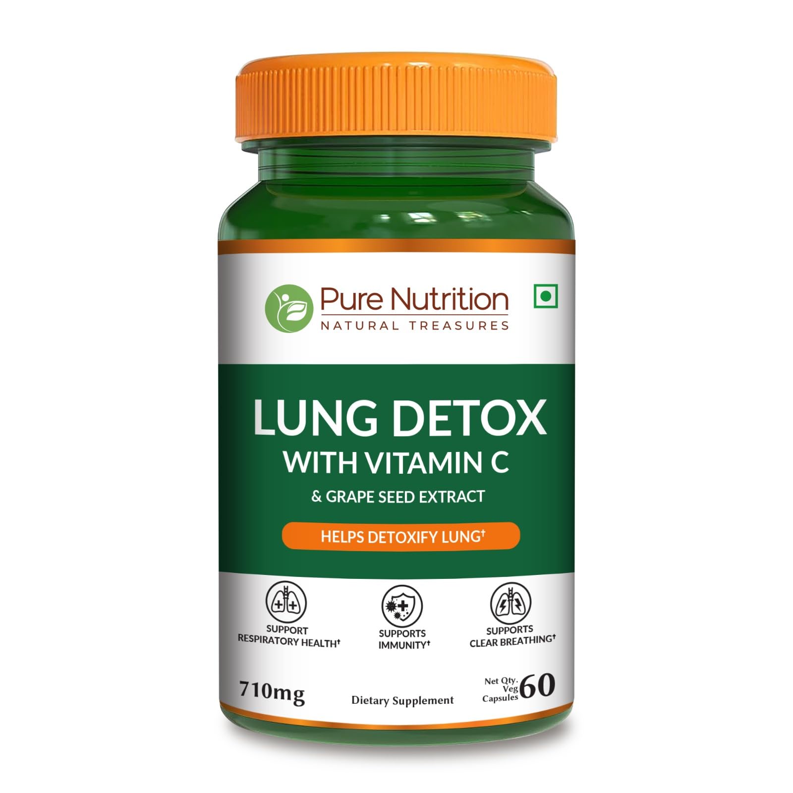 Pure Nutrition Lung Health Supplement | 60 Caps | Herbal Lung Support Formula with Quercetin, Vitamin C, Nettle, Vasaka Leaf, Lotus, Licorice & Ginger. - dailyvitalstore