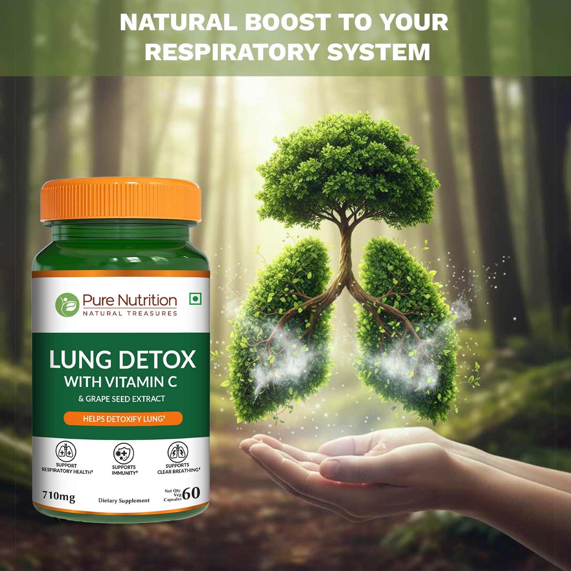 Pure Nutrition Lung Health Supplement | 60 Caps | Herbal Lung Support Formula with Quercetin, Vitamin C, Nettle, Vasaka Leaf, Lotus, Licorice & Ginger. - dailyvitalstore