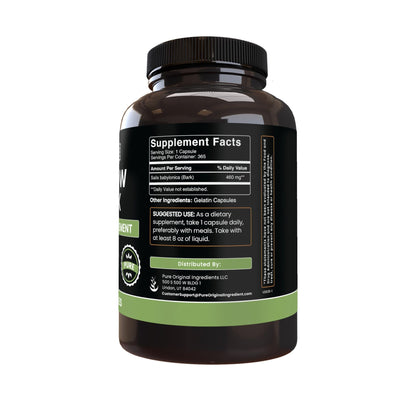PURE ORIGINAL INGREDIENTS Willow Bark Extract (365 Capsules) No Magnesium Or Rice Fillers, Always Pure, Lab Verified - dailyvitalstore