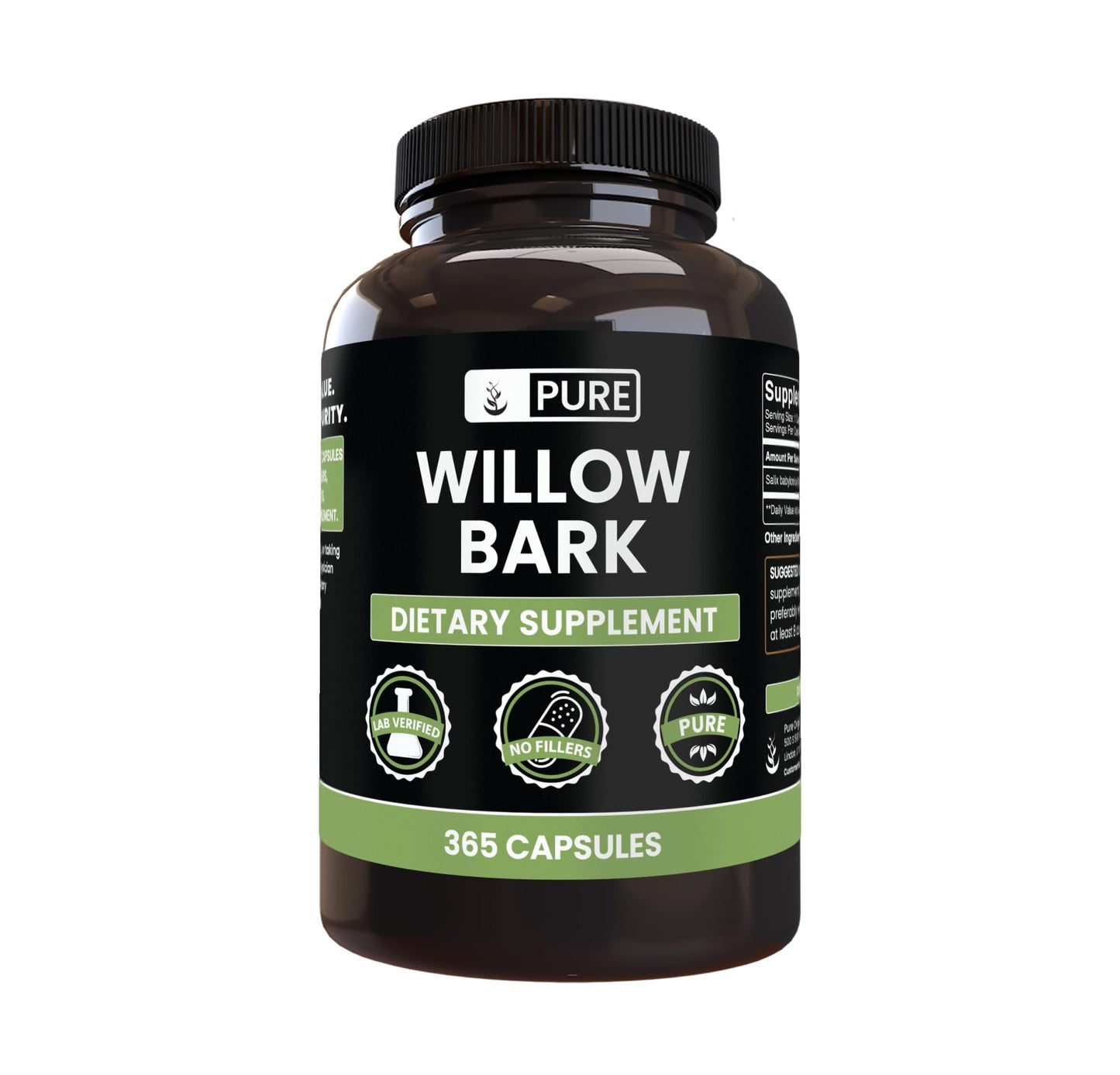 PURE ORIGINAL INGREDIENTS Willow Bark Extract (365 Capsules) No Magnesium Or Rice Fillers, Always Pure, Lab Verified - dailyvitalstore
