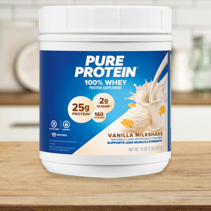 Pure Protein Powder, Whey, High Protein, Low Sugar, Gluten Free, Vanilla Cream, 1 lb - dailyvitalstore