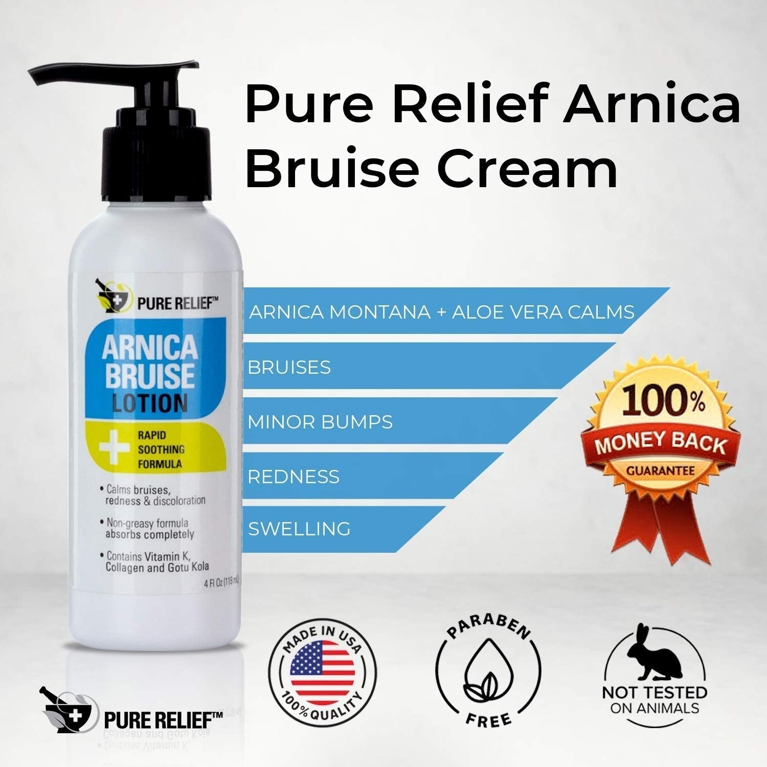 Pure Relief Arnica Bruise Relief Lotion for Bruising, Swelling, & Discoloration On Skin, Natural Skin Care Arnica Bruise Homeopathic Topical Bruise Cream W/Aloe Vera & Collagen, 4 Fl Oz (Pack of 3) - dailyvitalstore