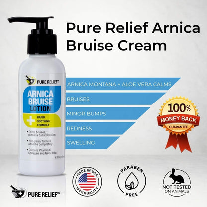 Pure Relief Arnica Bruise Relief Lotion for Bruising, Swelling, & Discoloration On Skin, Natural Skin Care Arnica Bruise Homeopathic Topical Bruise Cream W/Aloe Vera & Collagen, 4 Fl Oz (Pack of 3) - dailyvitalstore