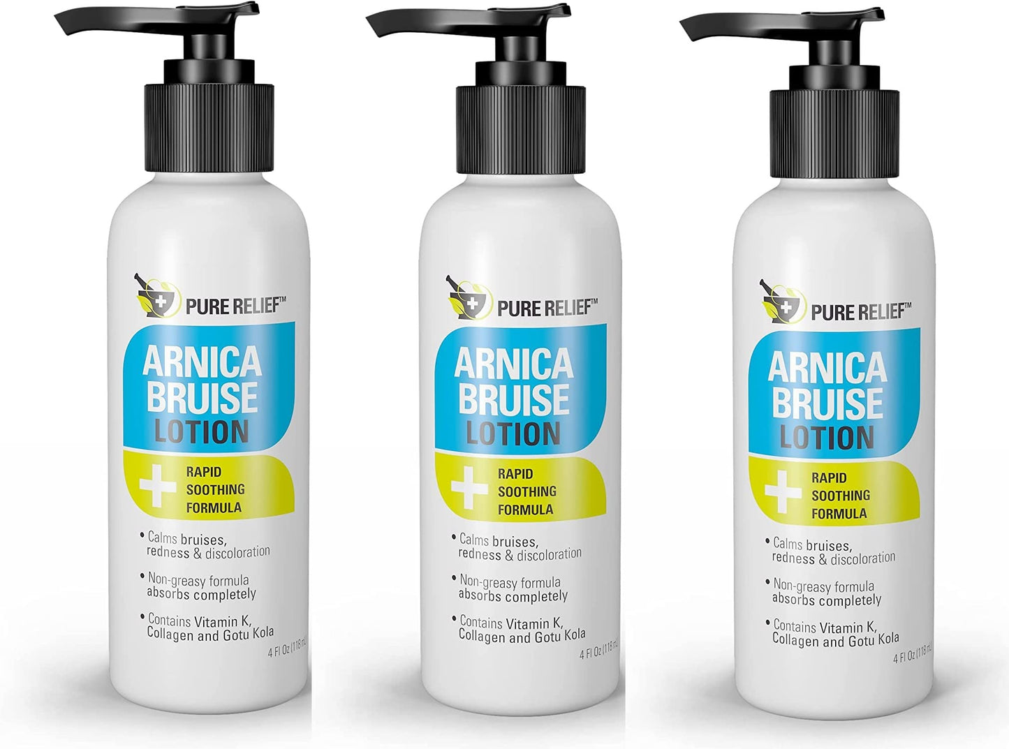 Pure Relief Arnica Bruise Relief Lotion for Bruising, Swelling, & Discoloration On Skin, Natural Skin Care Arnica Bruise Homeopathic Topical Bruise Cream W/Aloe Vera & Collagen, 4 Fl Oz (Pack of 3) - dailyvitalstore