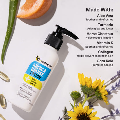 Pure Relief Arnica Bruise Relief Lotion for Bruising, Swelling, & Discoloration On Skin, Natural Skin Care Arnica Bruise Homeopathic Topical Bruise Cream W/Aloe Vera & Collagen, 4 Fl Oz (Pack of 3) - dailyvitalstore