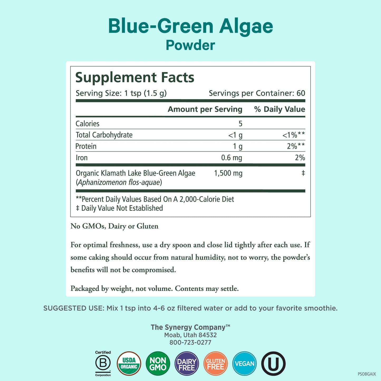 PURE SYNERGY Blue-Green Algae Powder | Superfood Powder with Chlorophyll | Organic AFA Blue Green Algae Supplement | Supports Energy, Mental Clarity, and Detoxification (3.2 oz.) - dailyvitalstore