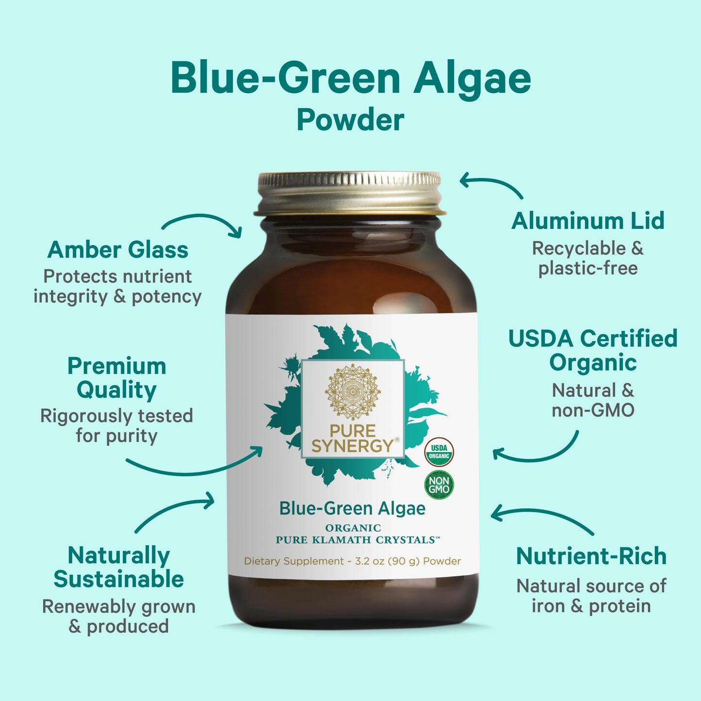 PURE SYNERGY Blue-Green Algae Powder | Superfood Powder with Chlorophyll | Organic AFA Blue Green Algae Supplement | Supports Energy, Mental Clarity, and Detoxification (3.2 oz.) - dailyvitalstore